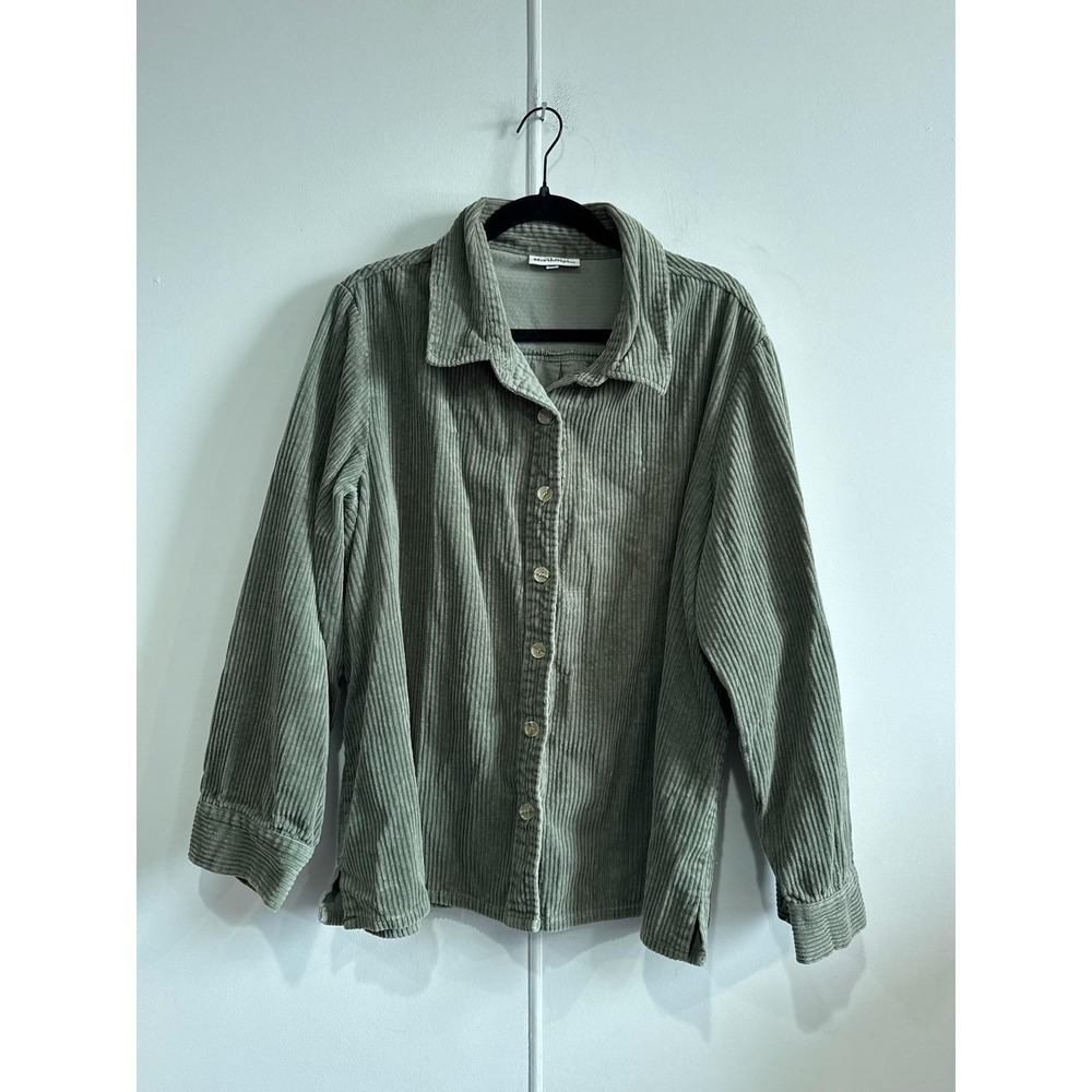 VTG‎ NorthStyle Shirt Womens 2X Plus Green Corduroy Button Up Long Sleeve Blouse